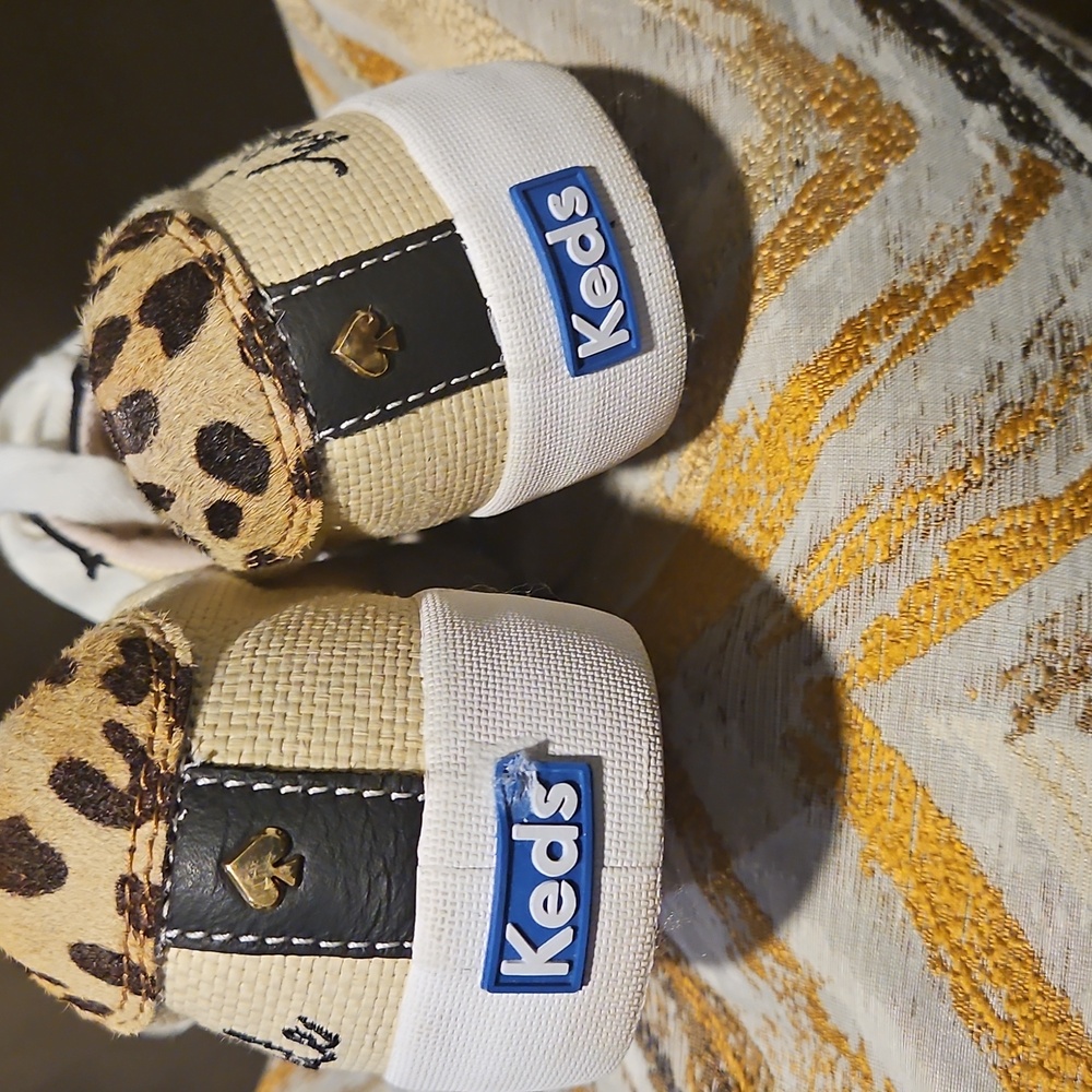 kate spade Cream Canvas Sneakers with Leopard Trim and Black Accents - Picture 9 of 10